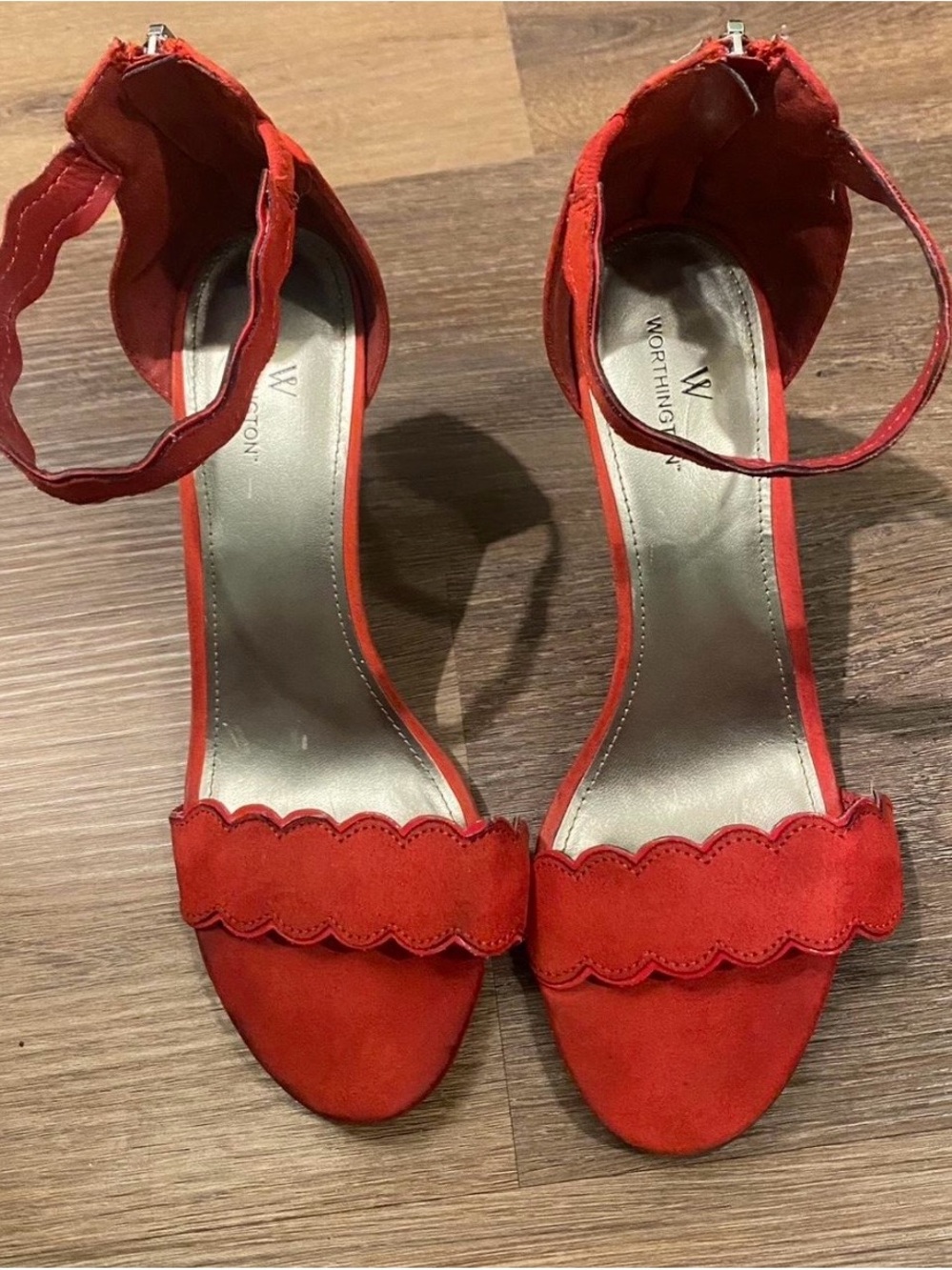 Worthington Red Scalloped Ankle-Strap Heels
